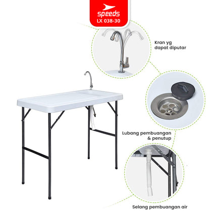 SPEEDS Meja Wastafel 115x60x86cm Kitchen Sink Table Indoor Outdoor Besar Meja Masak Dapur 038-30
