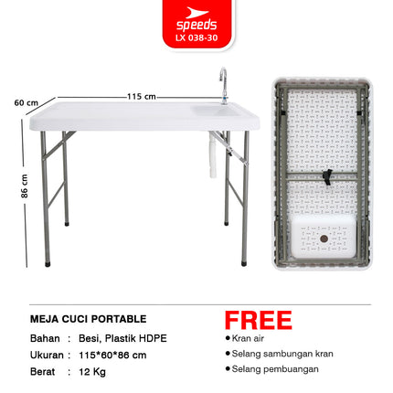 SPEEDS Meja Wastafel 115x60x86cm Kitchen Sink Table Indoor Outdoor Besar Meja Masak Dapur 038-30