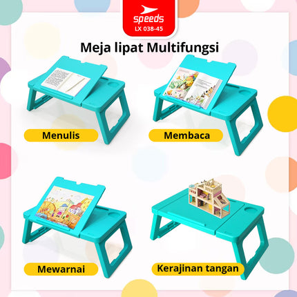 SPEEDS Meja Belajar Anak Lipat Tebal Kokoh Foldable Rectangular HDPE Kids Table Persegi Panjang TK Paud Colorful 038-45