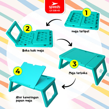 SPEEDS Meja Belajar Anak Lipat Tebal Kokoh Foldable Rectangular HDPE Kids Table Persegi Panjang TK Paud Colorful 038-45