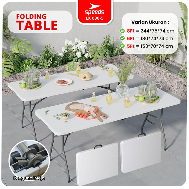 SPEEDS Folding Table 244x75x74cm HDPE Indoor Outdoor Picnic Exhibition Multipurpose Large Dining Table 038-5