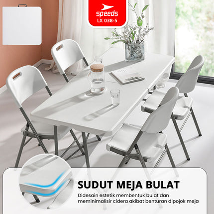 SPEEDS Meja Lipat Folding Table 244x75x74cm HDPE Indoor Outdoor Piknik Pameran Serbaguna Besar Meja Makan 038-5