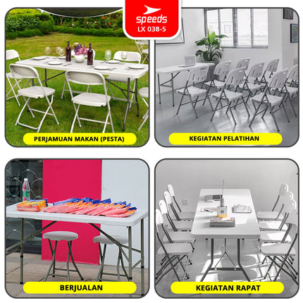 SPEEDS Meja Lipat Folding Table 244x75x74cm HDPE Indoor Outdoor Piknik Pameran Serbaguna Besar Meja Makan 038-5