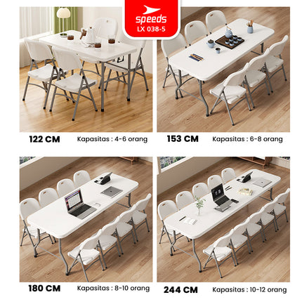 SPEEDS Meja Lipat Folding Table 244x75x74cm HDPE Indoor Outdoor Piknik Pameran Serbaguna Besar Meja Makan 038-5