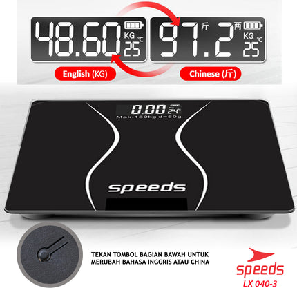 SPEEDS Timbangan Badan Digital180kg scale kaca Berat  Mini Max Original Impor 040-3