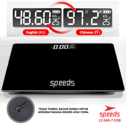 SPEEDS Timbangan Badan Digital Scale Kaca Berat Max 180 Kg Original Impor 040-7