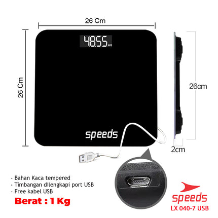 SPEEDS Timbangan Badan Digital Scale Kaca Berat Max 180 Kg Original Impor 040-7