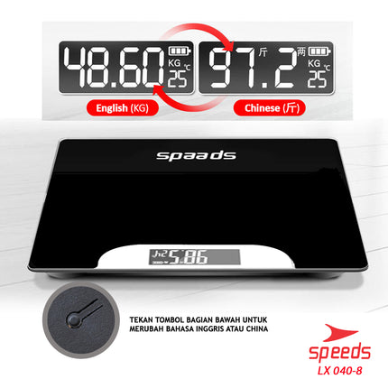 SPEEDS Timbangan Badan Digital 180kg scale kaca Berat Mini Max 040-8