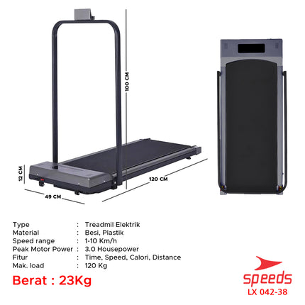 SPEEDS Treadmill Elektrik Walking Pad Treadmil Listrik Alat Olahraga Rumah Alat Fitness Gym 042-38