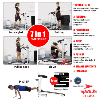 SPEEDS Treadmill Manual MultiFungsi Treadmill Untuk Lari Olahraga 7 in 1 042-5