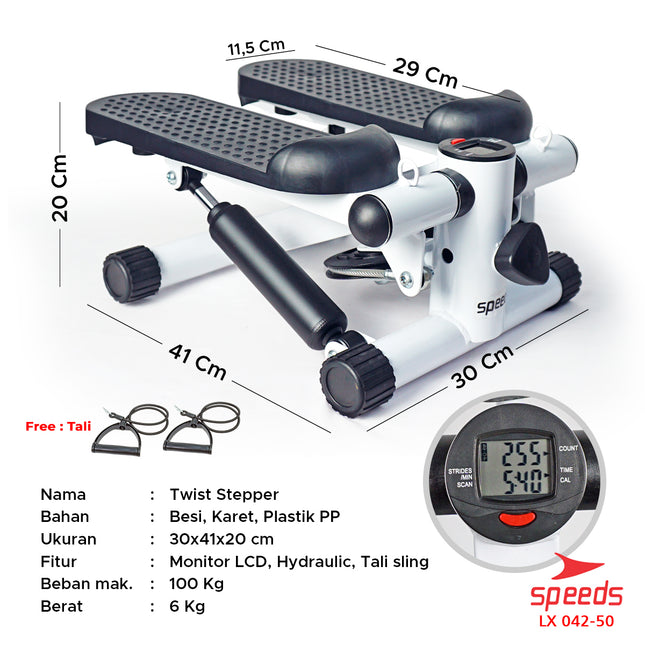 SPEEDS Sport Alat Fitness Olahraga Adjustable Stepper Gym Alat Injak Olahraga Kaki Dilengkapi Layar LCD 042-50