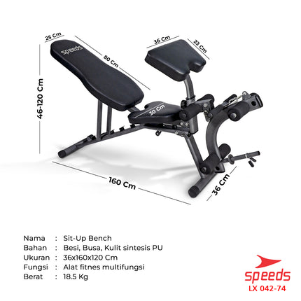 SPEEDS Sport Fitness Bench Multifunctional Gym Exercise Equipment Adjustable Sit-Up Bench Fitness Equipment 042-74