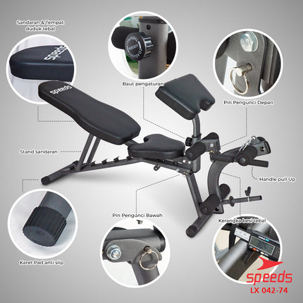 SPEEDS Sport Fitness Bench Multifunctional Gym Exercise Equipment Adjustable Sit-Up Bench Fitness Equipment 042-74