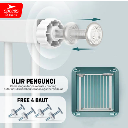 SPEEDS Baby Safety Gate Pagar Pintu Bayi Pagar Pengaman Bayi Pembatas Bayi Anak Tangga Dapur Kamar Mandi Safe Gate 180 Derajat 067-19