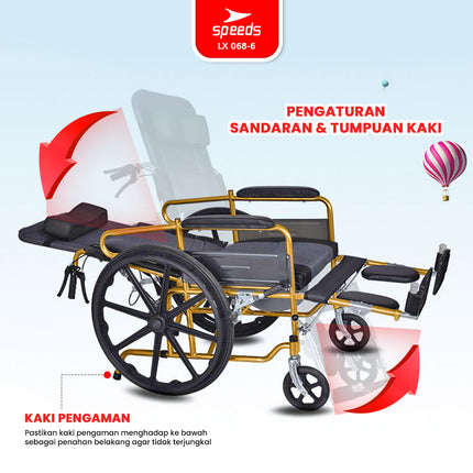 SPEEDS Kursi Roda 4in1 Travel Bisa Masuk Pesawat Bisa Dilipat Fitur Lengkap Wheel Chair Alluminium 068-6