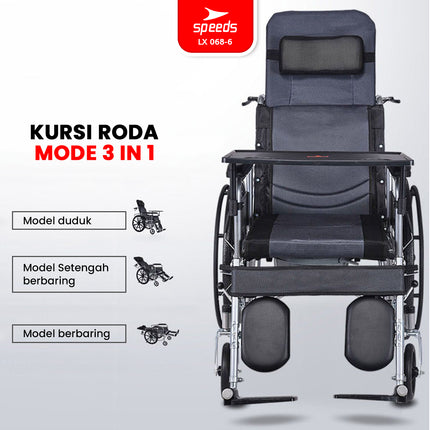 SPEEDS Kursi Roda 4in1 Travel Bisa Masuk Pesawat Bisa Dilipat Fitur Lengkap Wheel Chair Alluminium 068-6