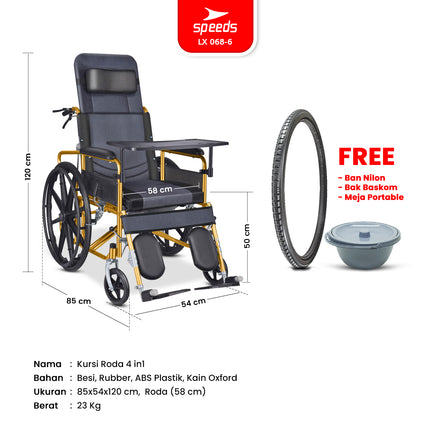 SPEEDS Kursi Roda 4in1 Travel Bisa Masuk Pesawat Bisa Dilipat Fitur Lengkap Wheel Chair Alluminium 068-6
