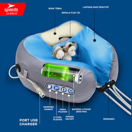 SPEEDS Bantal Pijat Elektrik Leher Massage Neck Alat Pijat Terapi Pegal-pegal Elektrik 070-27