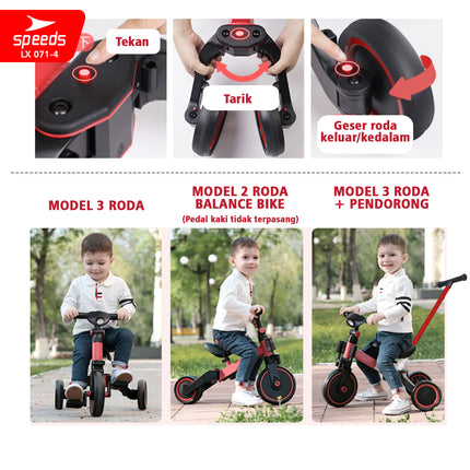 SPEEDS Sepeda Keseimbangan Lipat 4in1 Push Kick Balance Bike Mini Mainan Anak Outdoor 071-4