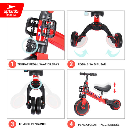 SPEEDS Sepeda Keseimbangan Lipat 4in1 Push Kick Balance Bike Mini Mainan Anak Outdoor 071-4