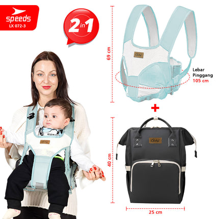 SPEEDS Gendongan Bayi + Tas Backpack Gedongan Bayi Hipseat Baby Carrier Ransel Depan 072-3