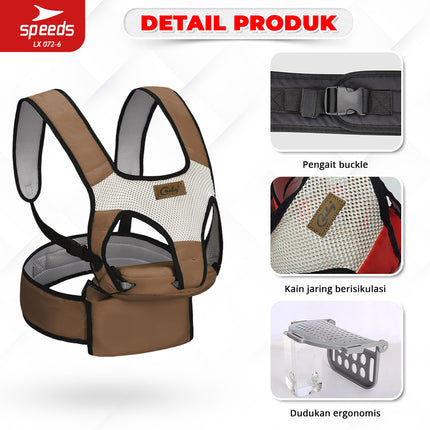 SPEEDS Gendongan Bayi Hipseat Gedongan Bayi Baby Carrier Ransel Depan Bahan Nyaman LX 072-6