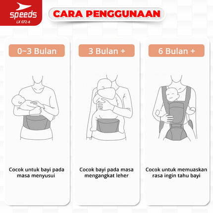 SPEEDS Gendongan Bayi Hipseat Gedongan Bayi Baby Carrier Ransel Depan Bahan Nyaman LX 072-6