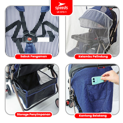 SPEEDS Stroller Anak Newborn Baby Premium Bayi Stroller Kereta Dorong Bayi Fitur Lengkap 073-1