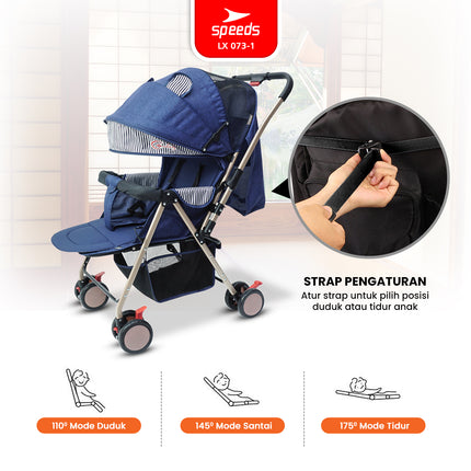 SPEEDS Stroller Anak Newborn Baby Premium Bayi Stroller Kereta Dorong Bayi Fitur Lengkap 073-1