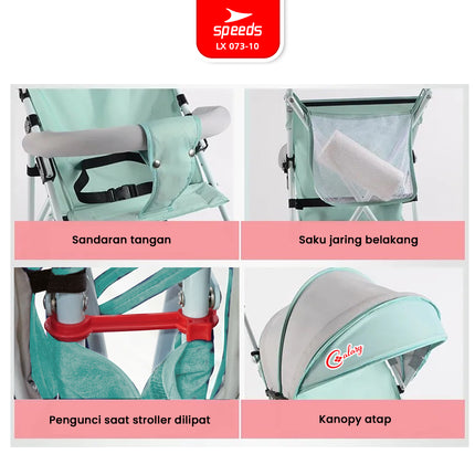 SPEEDS Stroller Kereta Dorong  Portabel Fitur Lengkap Anak Premium Bayi Kelambu Full Cover Traveling LX 073-10