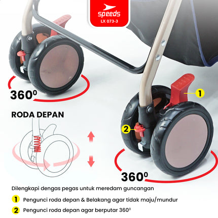 SPEEDS Stroller Kereta Dorong Bayi Portabel Premium Anak Full Cover Fitur Lengkap Newborn Baby Stroller Travel LX 073-2