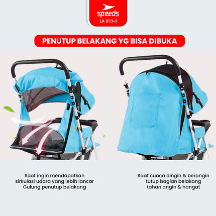 SPEEDS Stroller Anak Full Cover  Portabel Premium Newborn Baby Stroller Travel 2 Fitur Lengkap Kereta Dorong Bayi LX 073-3