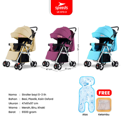 SPEEDS Stroller Kereta Dorong Bayi Portabel Premium Anak Full Cover Fitur Lengkap Newborn Baby Stroller Travel LX 073-2