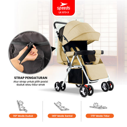 SPEEDS Stroller Kereta Dorong Bayi Portabel Premium Anak Full Cover Fitur Lengkap Newborn Baby Stroller Travel LX 073-2