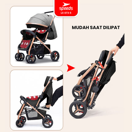 SPEEDS Stroller Anak Kereta Dorong Bayi Full Cover Traveling 2 Fitur Lengkap Portabel Premium Newborn Baby Stroller LX 073-5