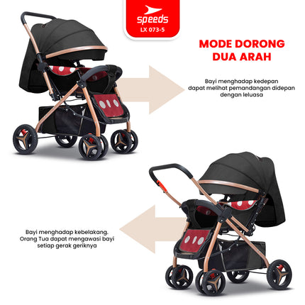 SPEEDS Stroller Anak Kereta Dorong Bayi Full Cover Traveling 2 Fitur Lengkap Portabel Premium Newborn Baby Stroller LX 073-5