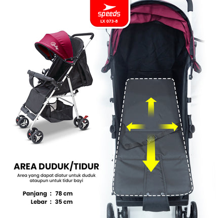 SPEEDS Stroller Kereta Dorong Anak Traveling Outdoor Fitur Lengkap Premium Bayi Portabel Kelambu Full Cover LX 073-8