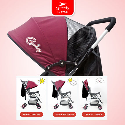 SPEEDS Stroller Kereta Dorong Anak Traveling Outdoor Fitur Lengkap Premium Bayi Portabel Kelambu Full Cover LX 073-8