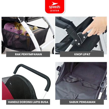 SPEEDS Stroller Kereta Dorong Anak Traveling Outdoor Fitur Lengkap Premium Bayi Portabel Kelambu Full Cover LX 073-8