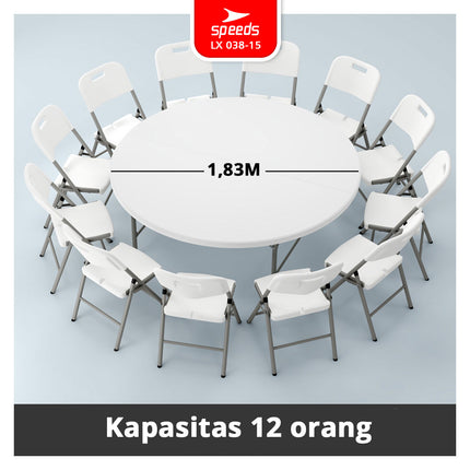 SPEEDS Meja Lipat Plastik 183x183x74cm Folding Table Lingkaran Indoor Outdoor Piknik Serbaguna Besar Meja Makan 038-15