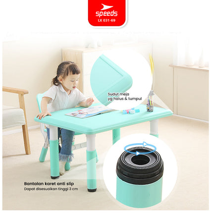 SPEEDS Meja Belajar Anak Tebal Kokoh Rectangular HDPE Kids Table Meja Persegi Panjang TK Paud Colorful Kids Table Warna Warni 031-69
