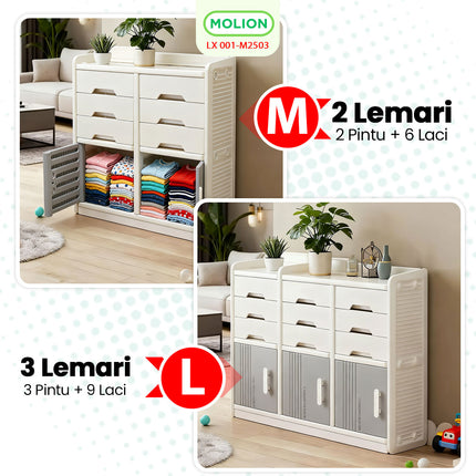 Lemari Plastik HDPE 115x34x95cm 3 Pintu 9 Laci Drawer Pakaian Mainan Serbaguna Minimalis 001-M2503