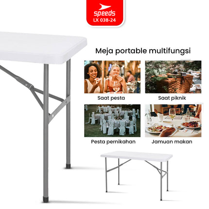 SPEEDS Folding Table 122x61x74cm Plastic Folding Table Indoor Outdoor Exhibition Multipurpose Large Dining Table 038-24