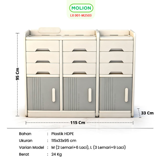 Lemari Plastik HDPE 115x34x95cm 3 Pintu 9 Laci Drawer Pakaian Mainan Serbaguna Minimalis 001-M2503