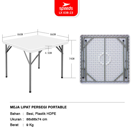 SPEEDS Meja Lipat Plastik 86x86x74cm Folding Table HDPE Indoor Outdoor Piknik Pameran Jualan Besar Meja Makan 038-23
