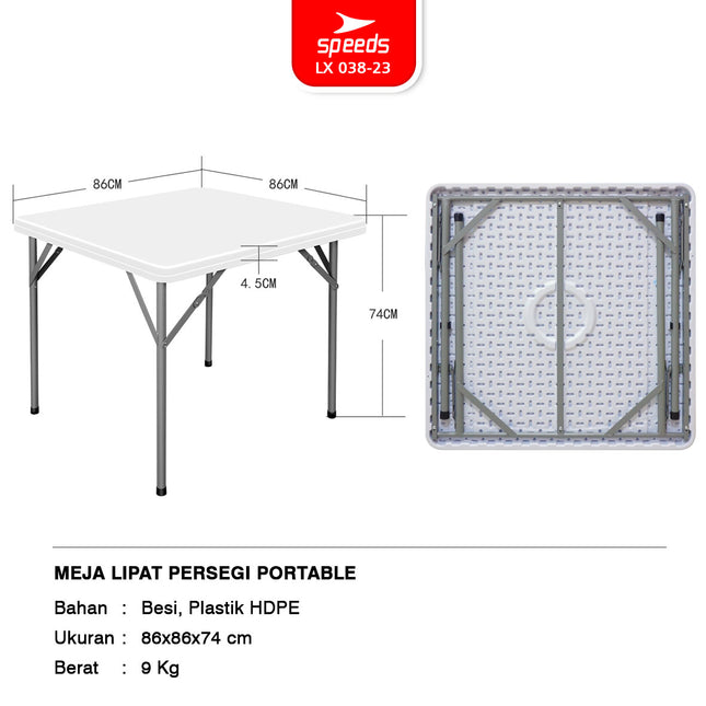 SPEEDS Meja Lipat Plastik 86x86x74cm Folding Table HDPE Indoor Outdoor Piknik Pameran Jualan Besar Meja Makan 038-23
