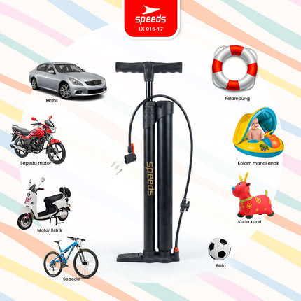 SPEEDS Pompa Angin Floor Pump 160 PSI Dual Tube Air Portabel Pompa Ban Serbaguna 016-17