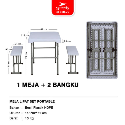 SPEEDS Meja Lipat Plastik SET 113x62x71cm Folding Table Indoor Outdoor Piknik Pameran Jualan Besar Meja Makan 038-29