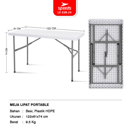 SPEEDS Folding Table 122x61x74cm Plastic Folding Table Indoor Outdoor Exhibition Multipurpose Large Dining Table 038-24