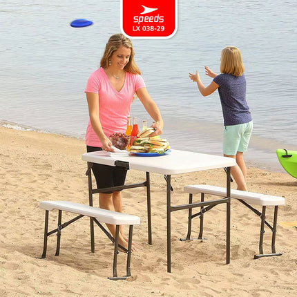 SPEEDS Meja Lipat Plastik SET 113x62x71cm Folding Table Indoor Outdoor Piknik Pameran Jualan Besar Meja Makan 038-29